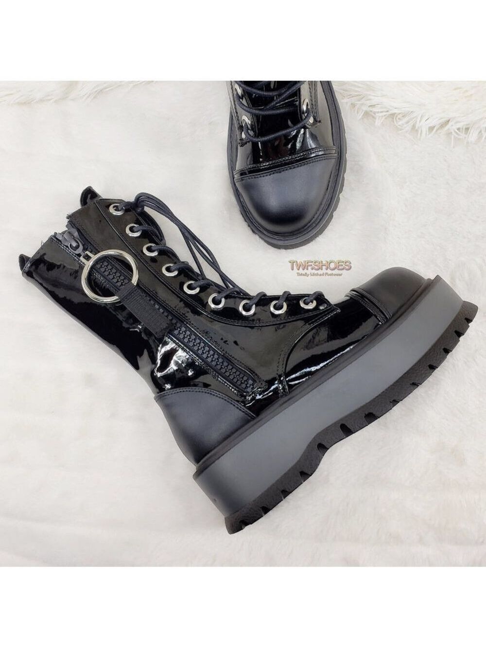 Patent Matte Platform Mid Calf Goth Punk Boots